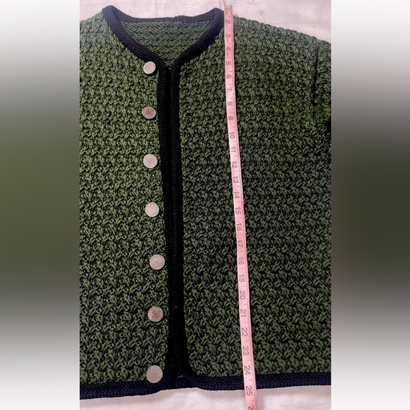 Green Garden Party Heavy Knit Sweater Button Down Over Coat Blazer Jacket Woman - Picture 9 of 15